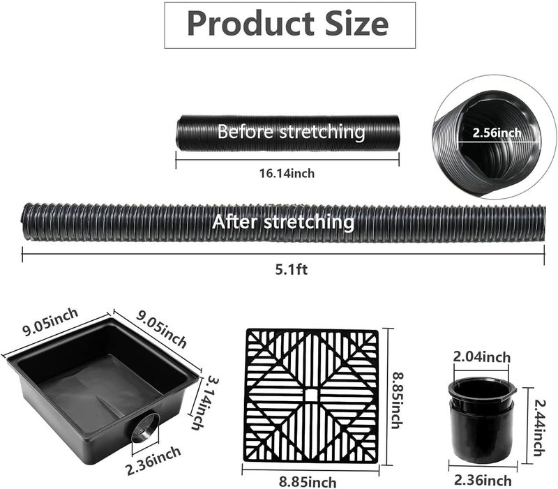 equlup Catch Basin Downspout Extension, 2.5-8ft No Digging Catch Basin Gutters Low Profile Downspout Extender Dual Drain Hole Rainwater Diverter - Image 4